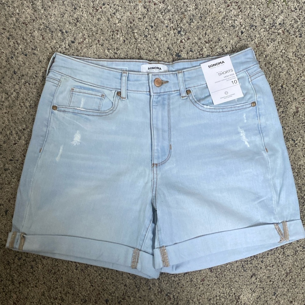 Sonoma Light Blue Distressed Jean Shorts Sz 10 High Rise 5” Inseam NWT